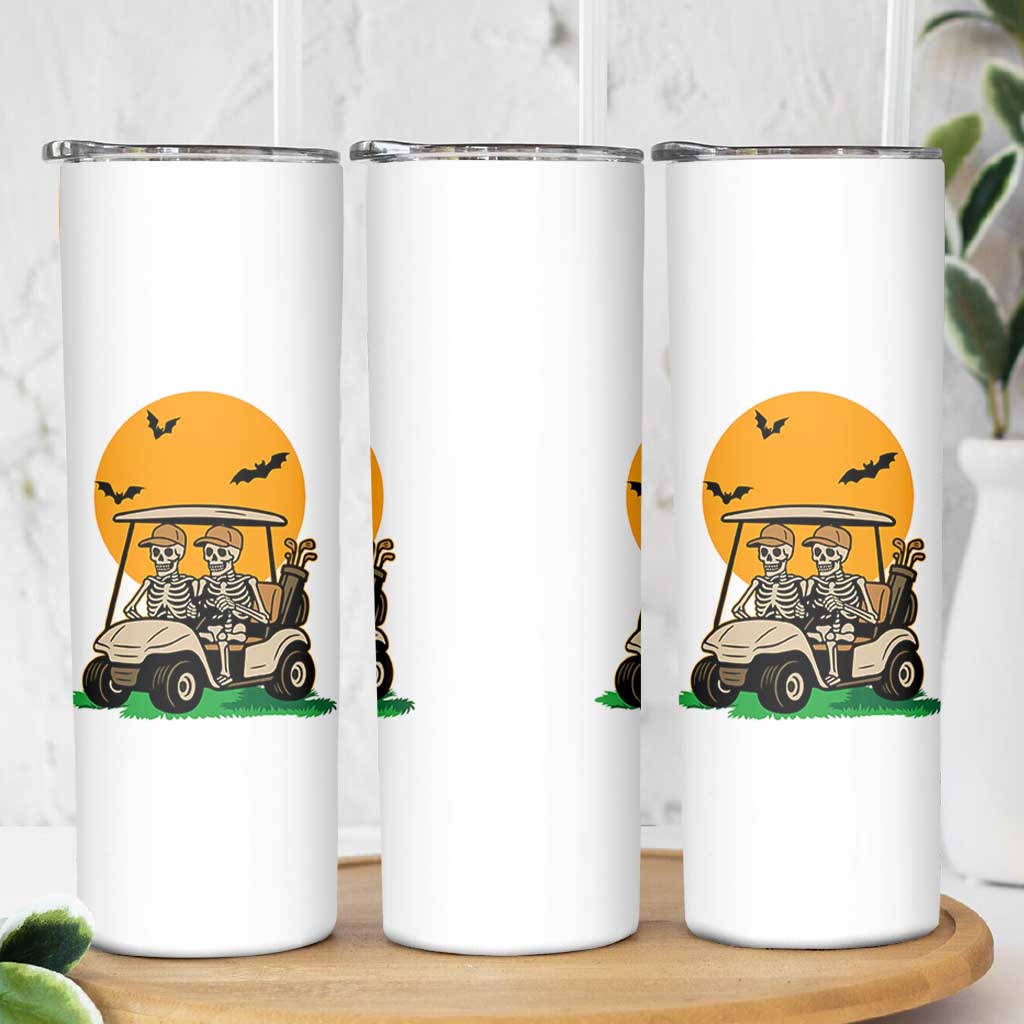 Funny Halloween Gift Skinny Tumbler Skeleton Driving Golf Cart