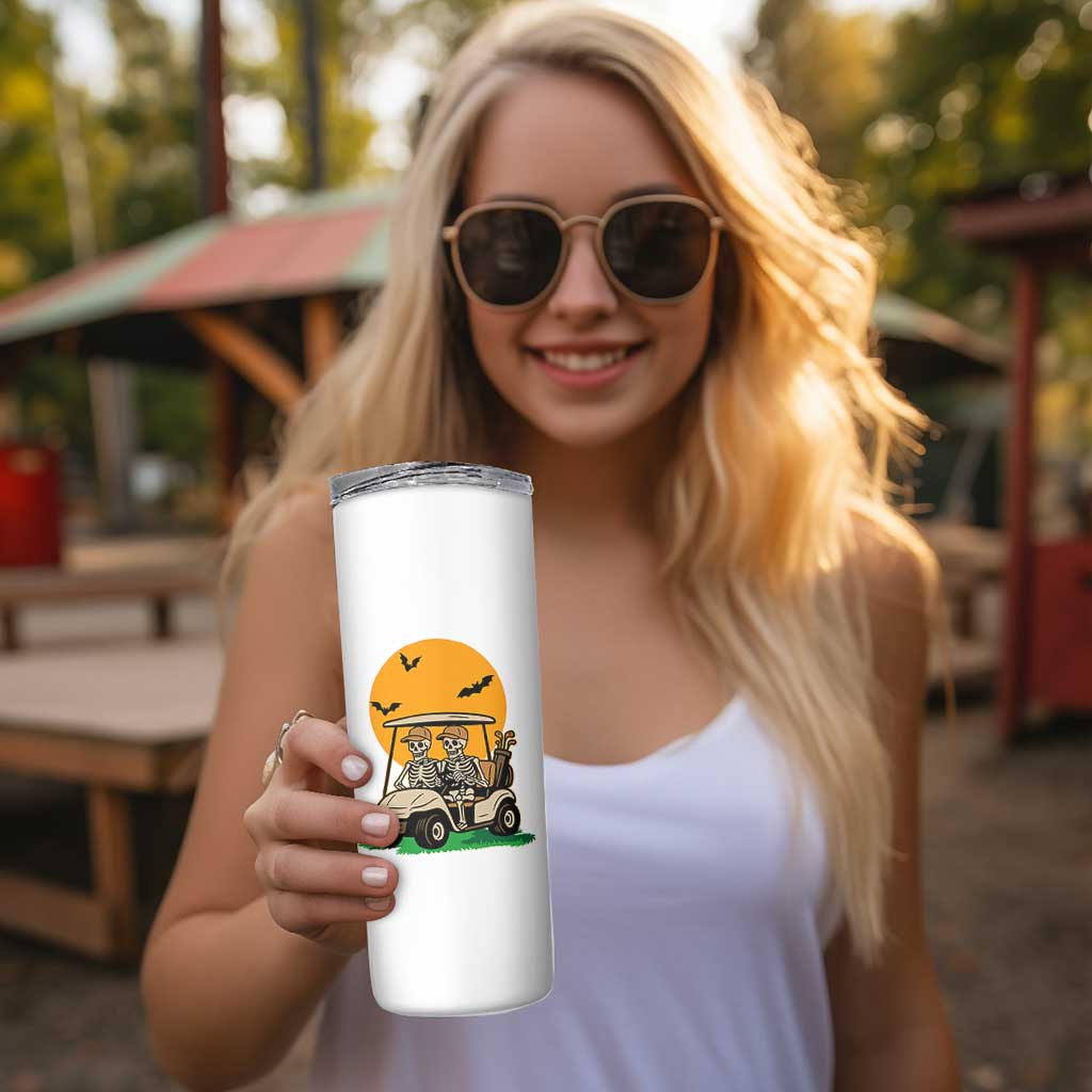 Funny Halloween Gift Skinny Tumbler Skeleton Driving Golf Cart