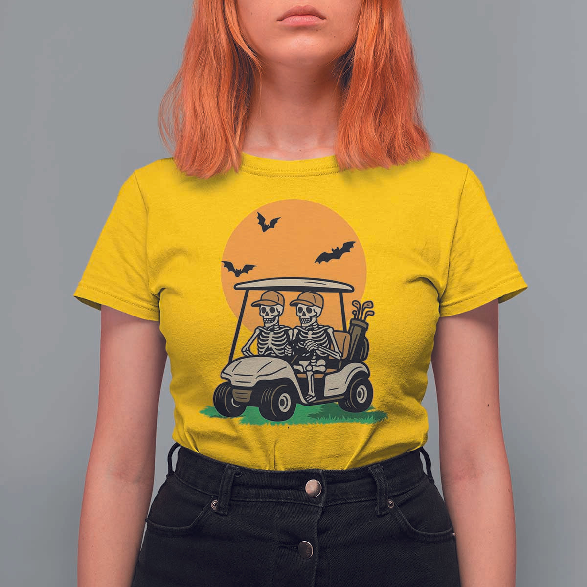 Funny Halloween Gift T Shirt For Women Skeleton Driving Golf Cart - Wonder Print Shop