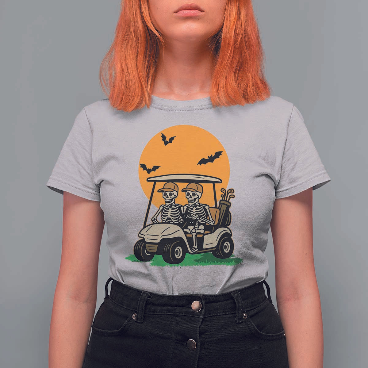 Funny Halloween Gift T Shirt For Women Skeleton Driving Golf Cart - Wonder Print Shop