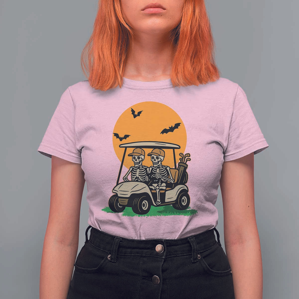 Funny Halloween Gift T Shirt For Women Skeleton Driving Golf Cart - Wonder Print Shop