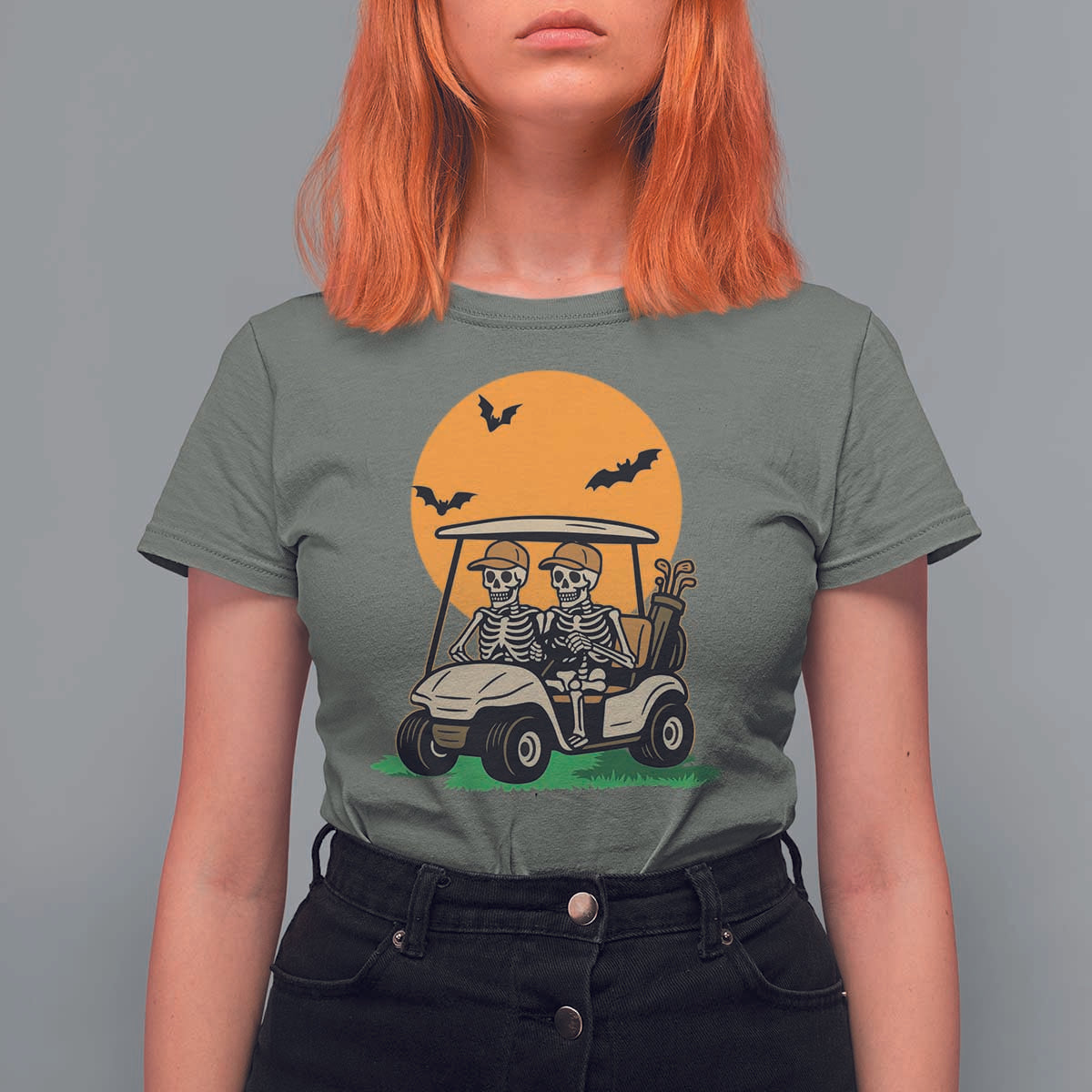 Funny Halloween Gift T Shirt For Women Skeleton Driving Golf Cart - Wonder Print Shop