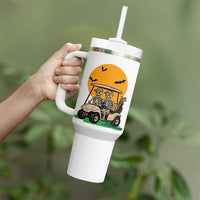 Funny Halloween Gift Tumbler With Handle Skeleton Driving Golf Cart