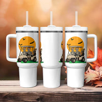 Funny Halloween Gift Tumbler With Handle Skeleton Driving Golf Cart