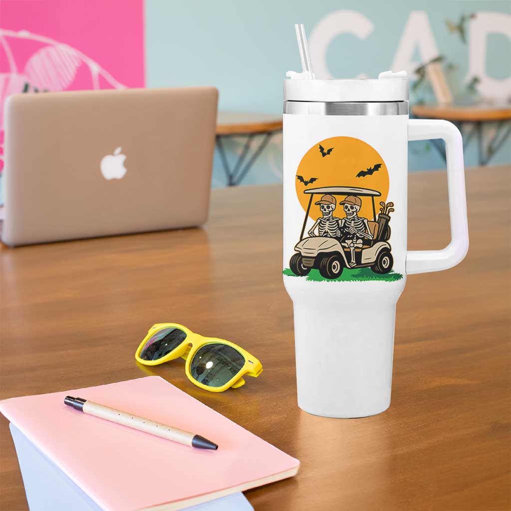 Funny Halloween Gift Tumbler With Handle Skeleton Driving Golf Cart