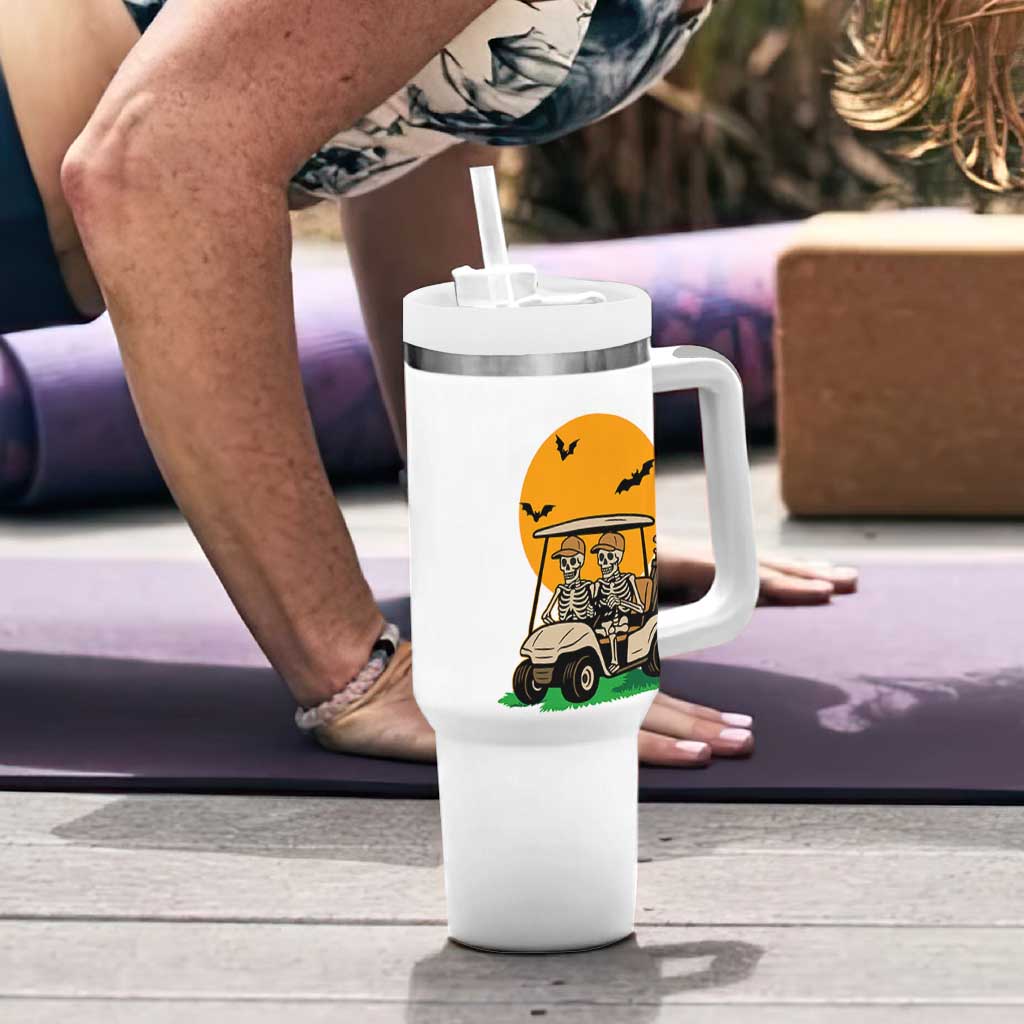 Funny Halloween Gift Tumbler With Handle Skeleton Driving Golf Cart