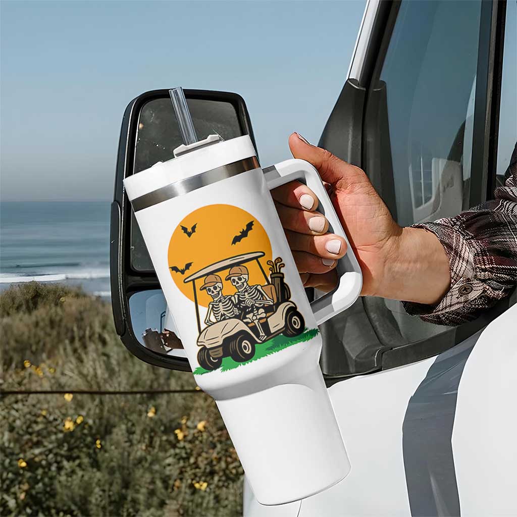 Funny Halloween Gift Tumbler With Handle Skeleton Driving Golf Cart