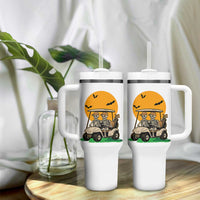 Funny Halloween Gift Tumbler With Handle Skeleton Driving Golf Cart