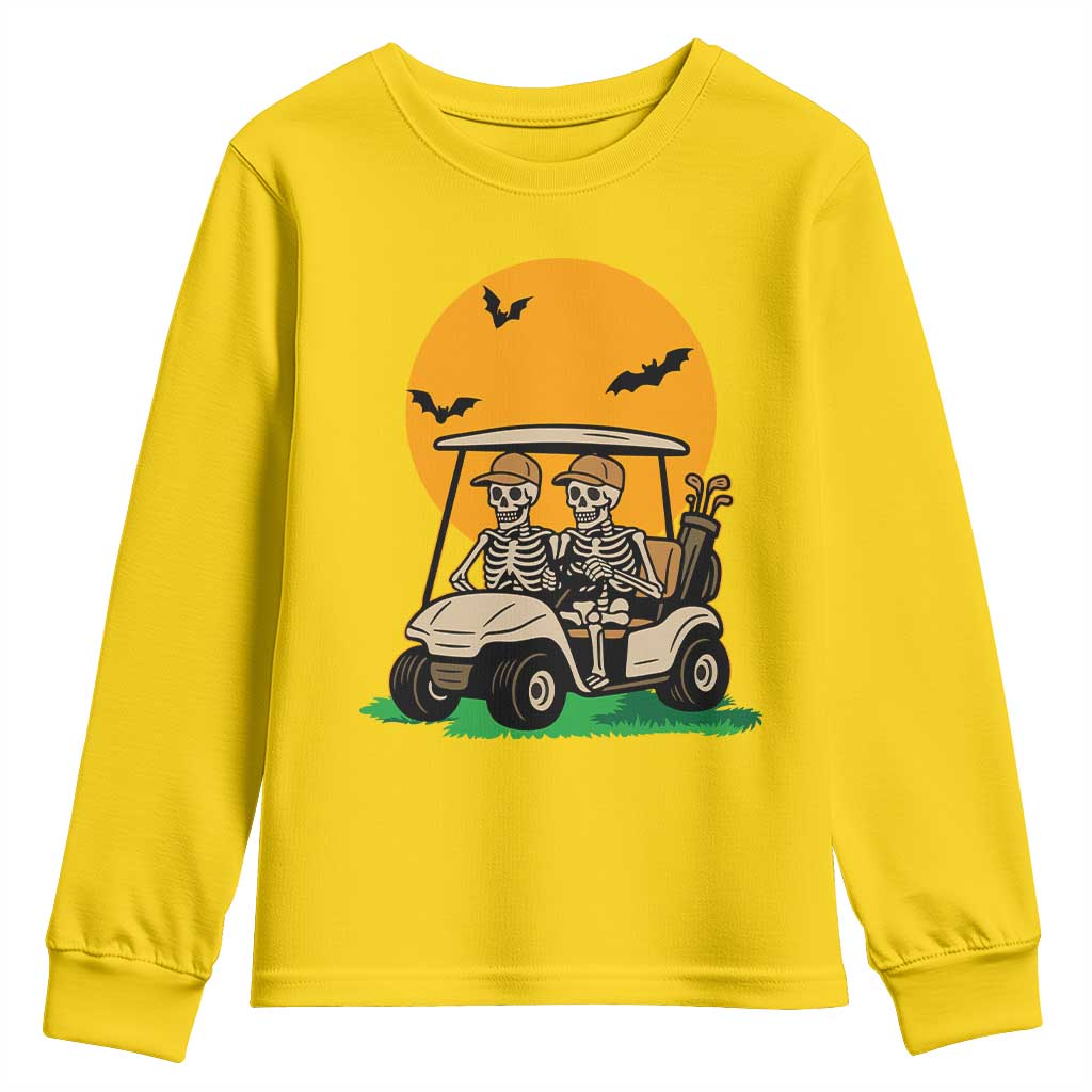Funny Halloween Gift Youth Sweatshirt Skeleton Driving Golf Cart - Wonder Print Shop