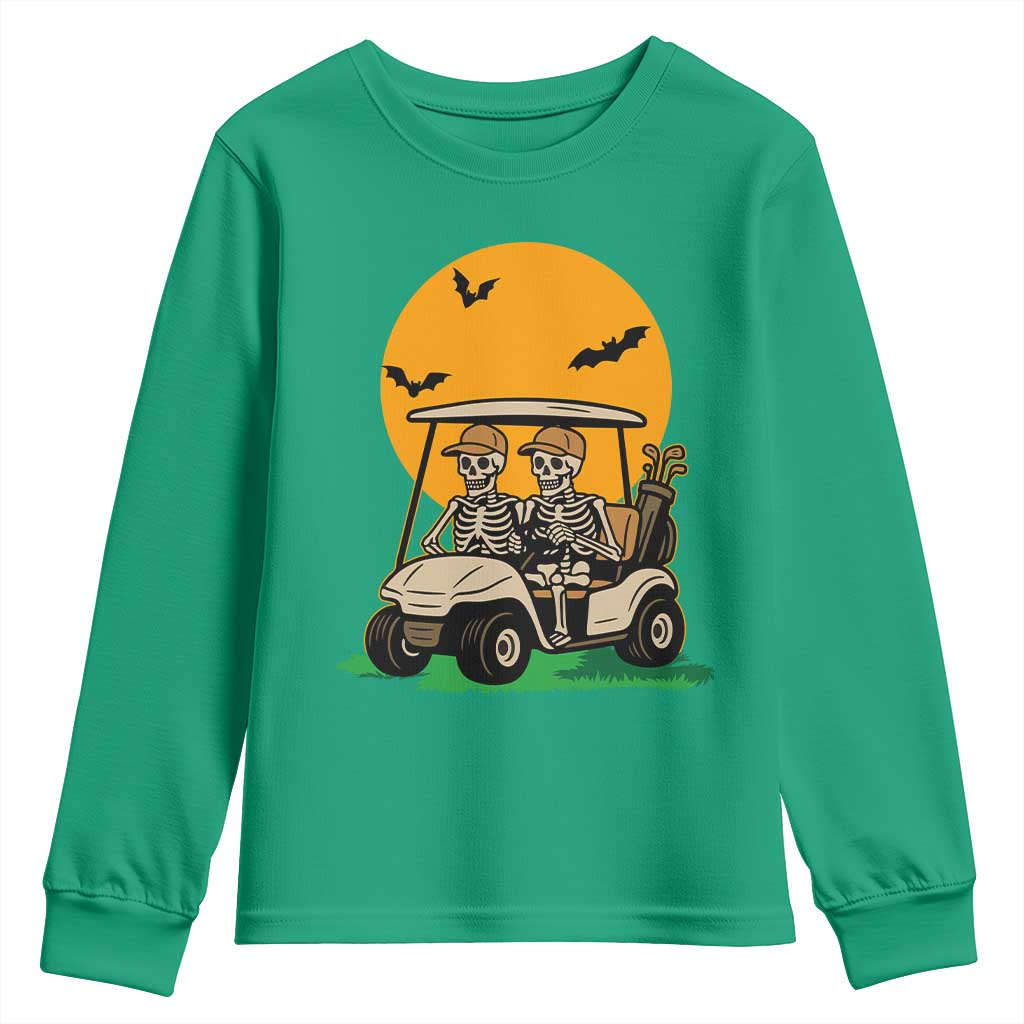 Funny Halloween Gift Youth Sweatshirt Skeleton Driving Golf Cart - Wonder Print Shop