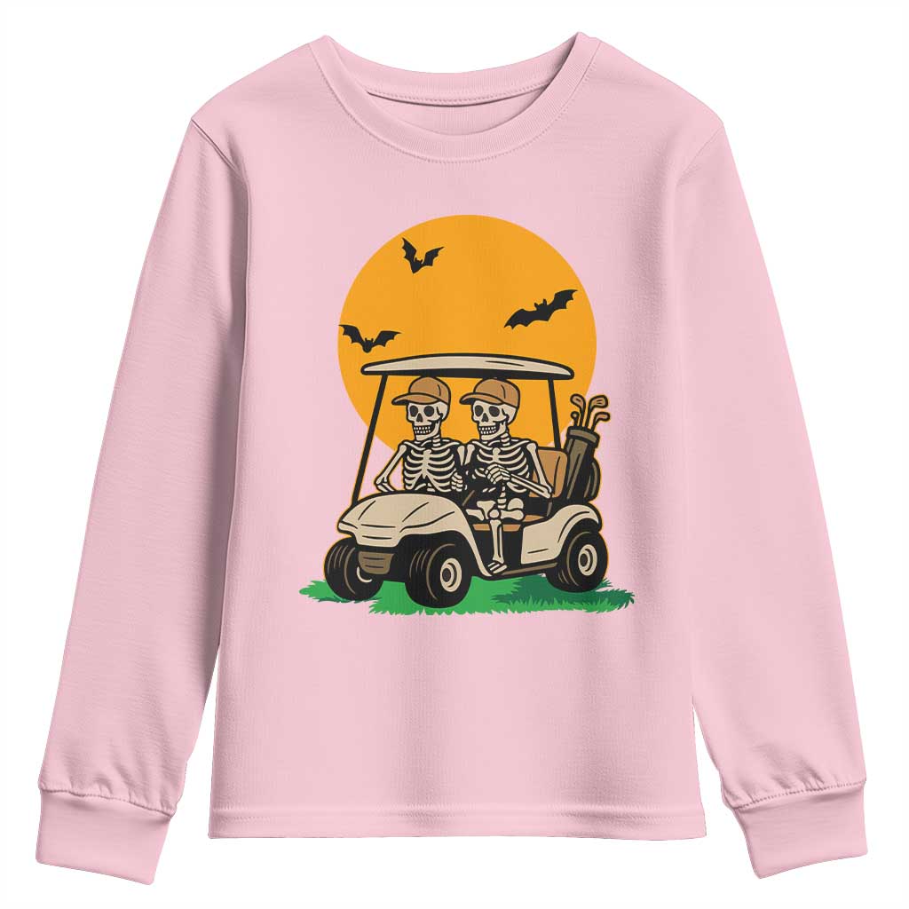 Funny Halloween Gift Youth Sweatshirt Skeleton Driving Golf Cart - Wonder Print Shop