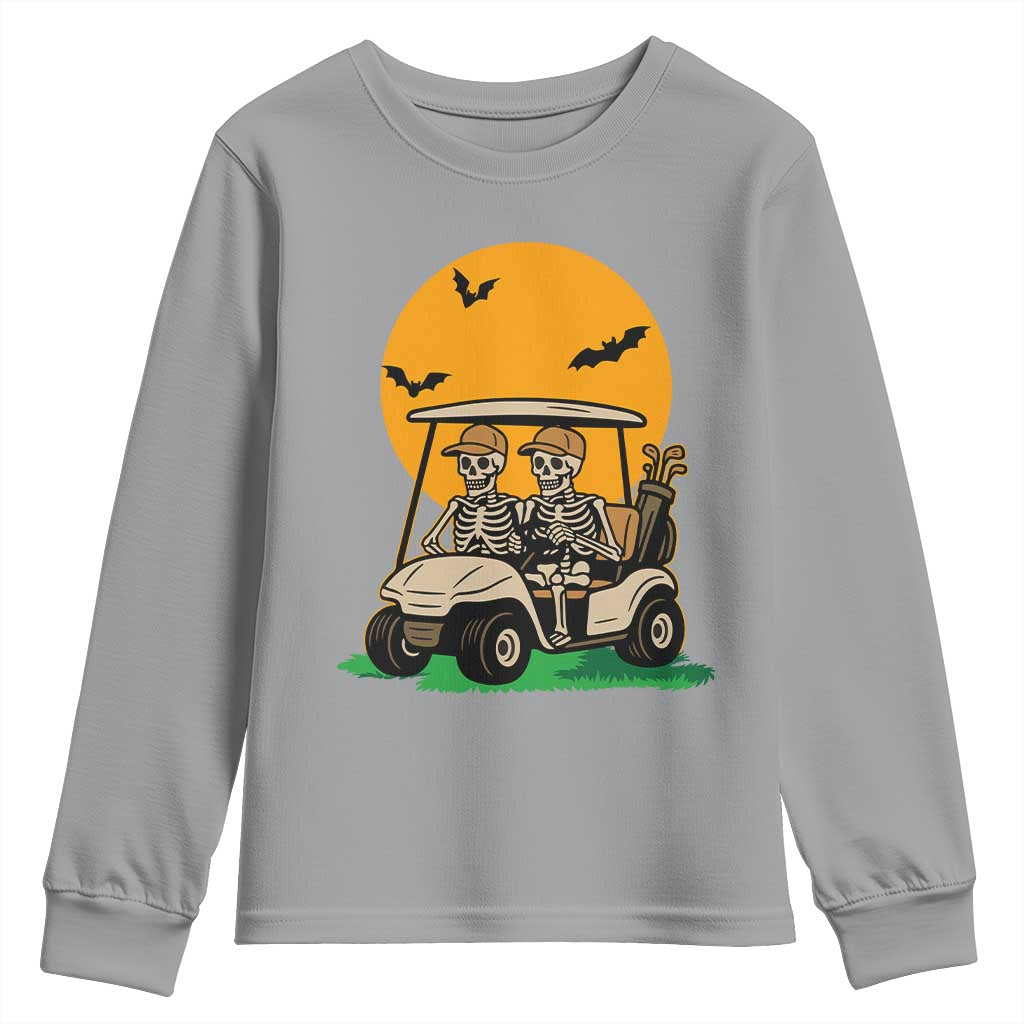 Funny Halloween Gift Youth Sweatshirt Skeleton Driving Golf Cart - Wonder Print Shop