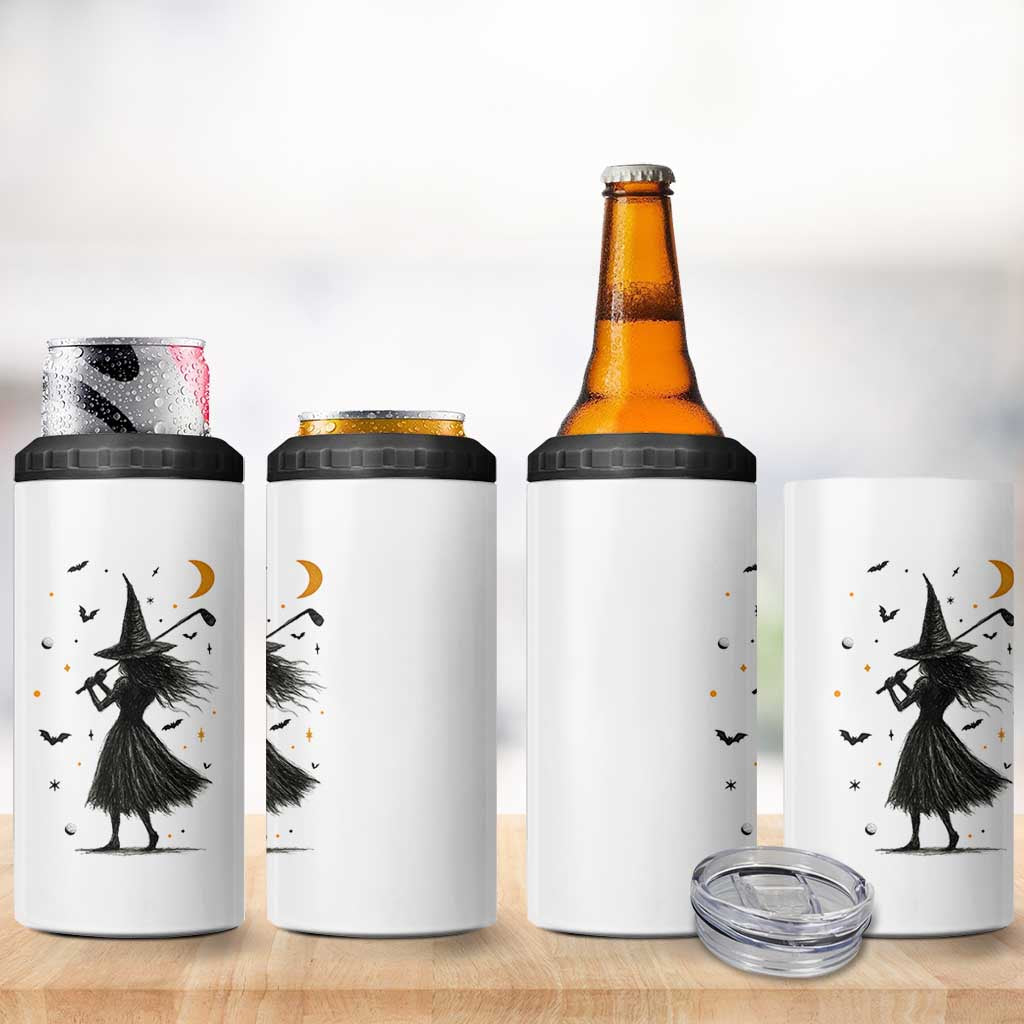 Halloween Sports Gift 4 in 1 Can Cooler Tumbler Creepy Witch With Golf Club