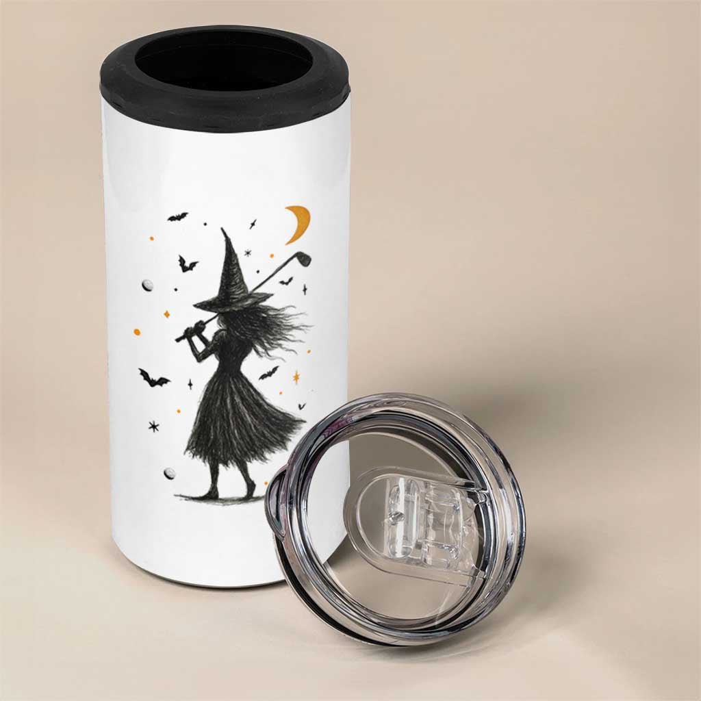 Halloween Sports Gift 4 in 1 Can Cooler Tumbler Creepy Witch With Golf Club