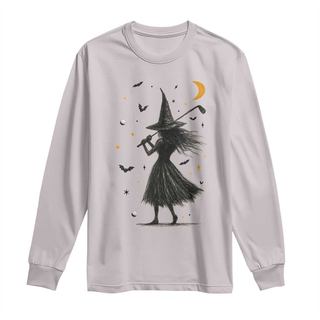 Halloween Sports Gift Long Sleeve Shirt Creepy Witch With Golf Club - Wonder Print Shop