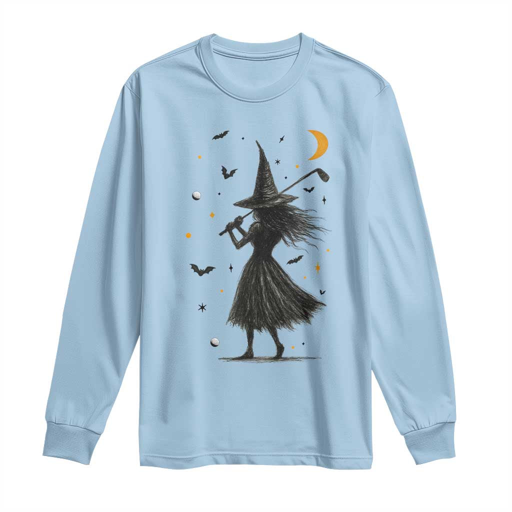 Halloween Sports Gift Long Sleeve Shirt Creepy Witch With Golf Club - Wonder Print Shop