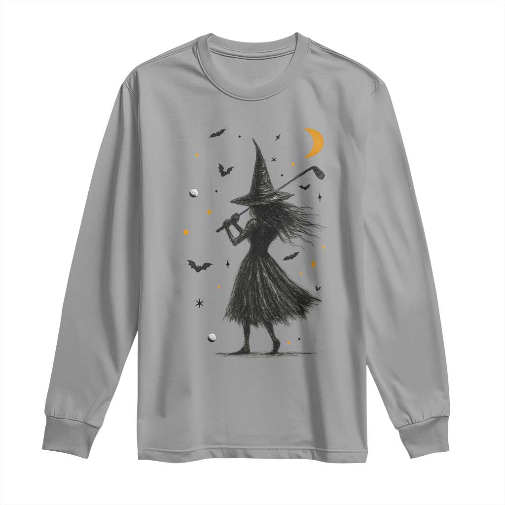 Halloween Sports Gift Long Sleeve Shirt Creepy Witch With Golf Club - Wonder Print Shop