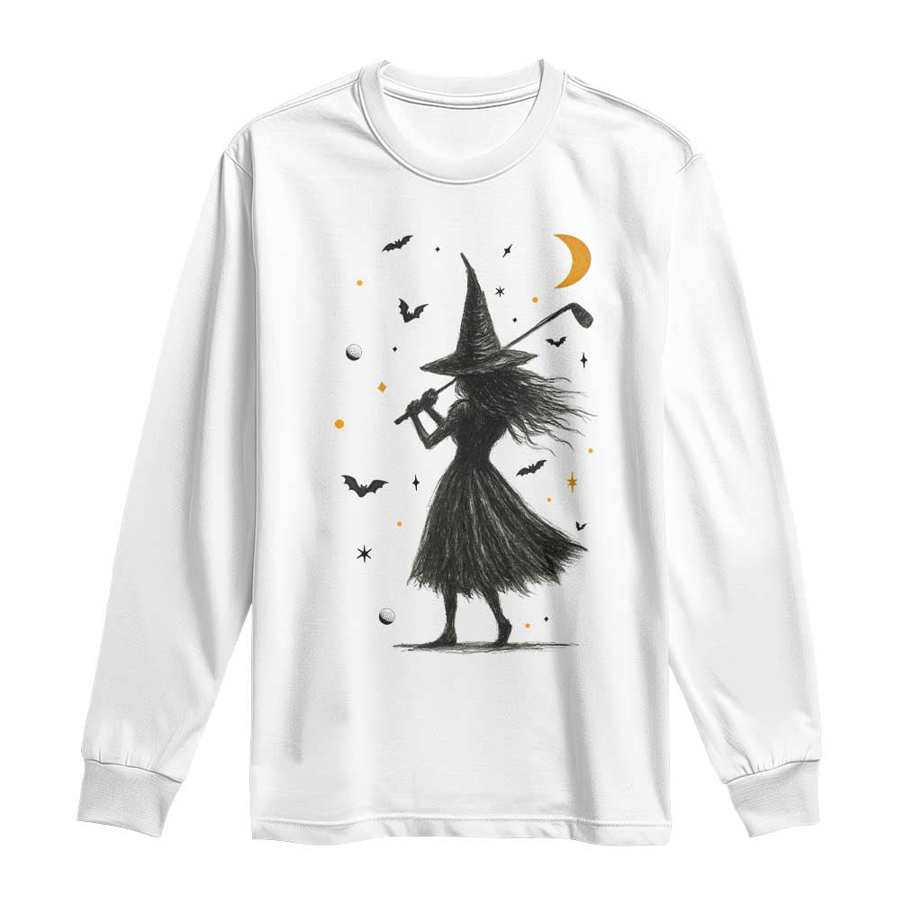 Halloween Sports Gift Long Sleeve Shirt Creepy Witch With Golf Club - Wonder Print Shop