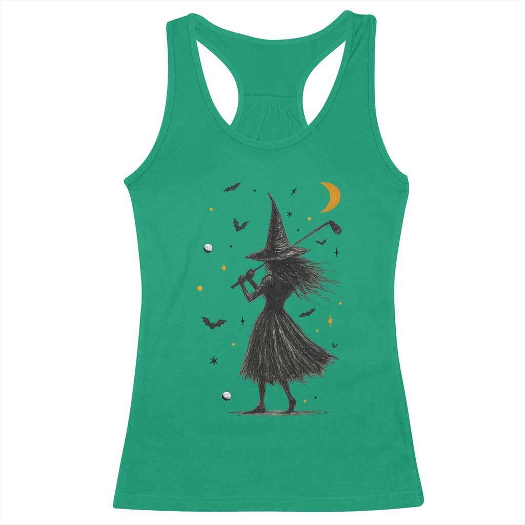 Halloween Sports Gift Racerback Tank Top Creepy Witch With Golf Club - Wonder Print Shop