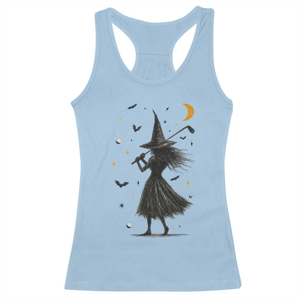 Halloween Sports Gift Racerback Tank Top Creepy Witch With Golf Club - Wonder Print Shop