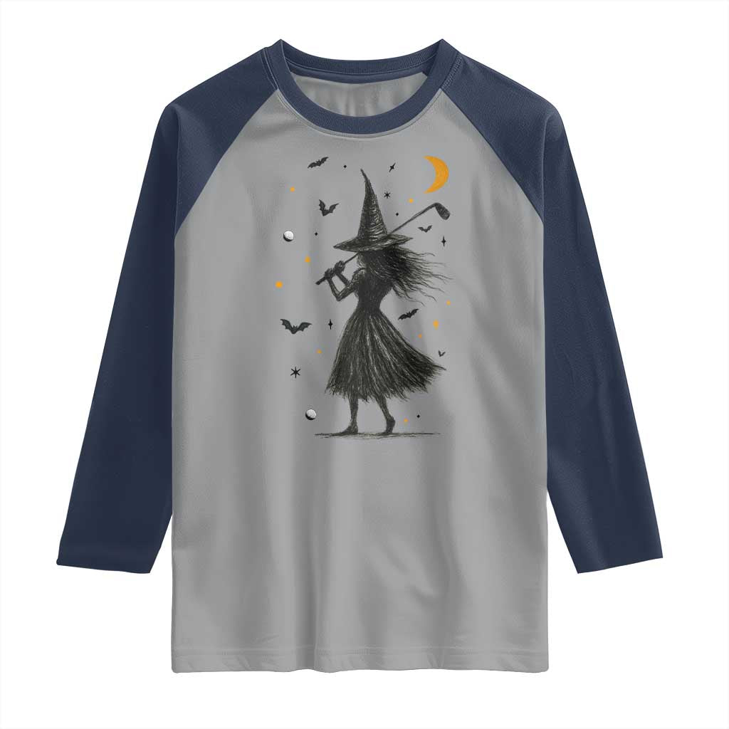 Halloween Sports Gift Raglan Shirt Creepy Witch With Golf Club - Wonder Print Shop