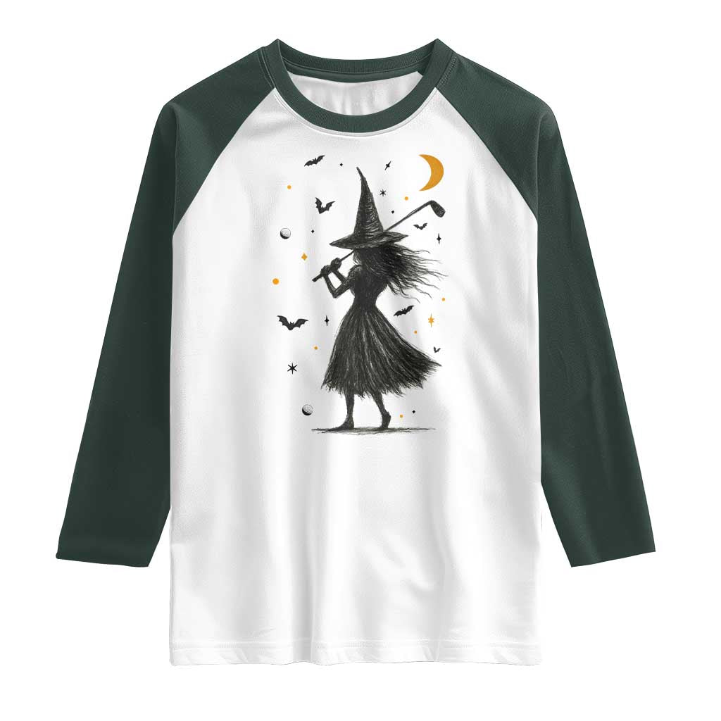Halloween Sports Gift Raglan Shirt Creepy Witch With Golf Club - Wonder Print Shop