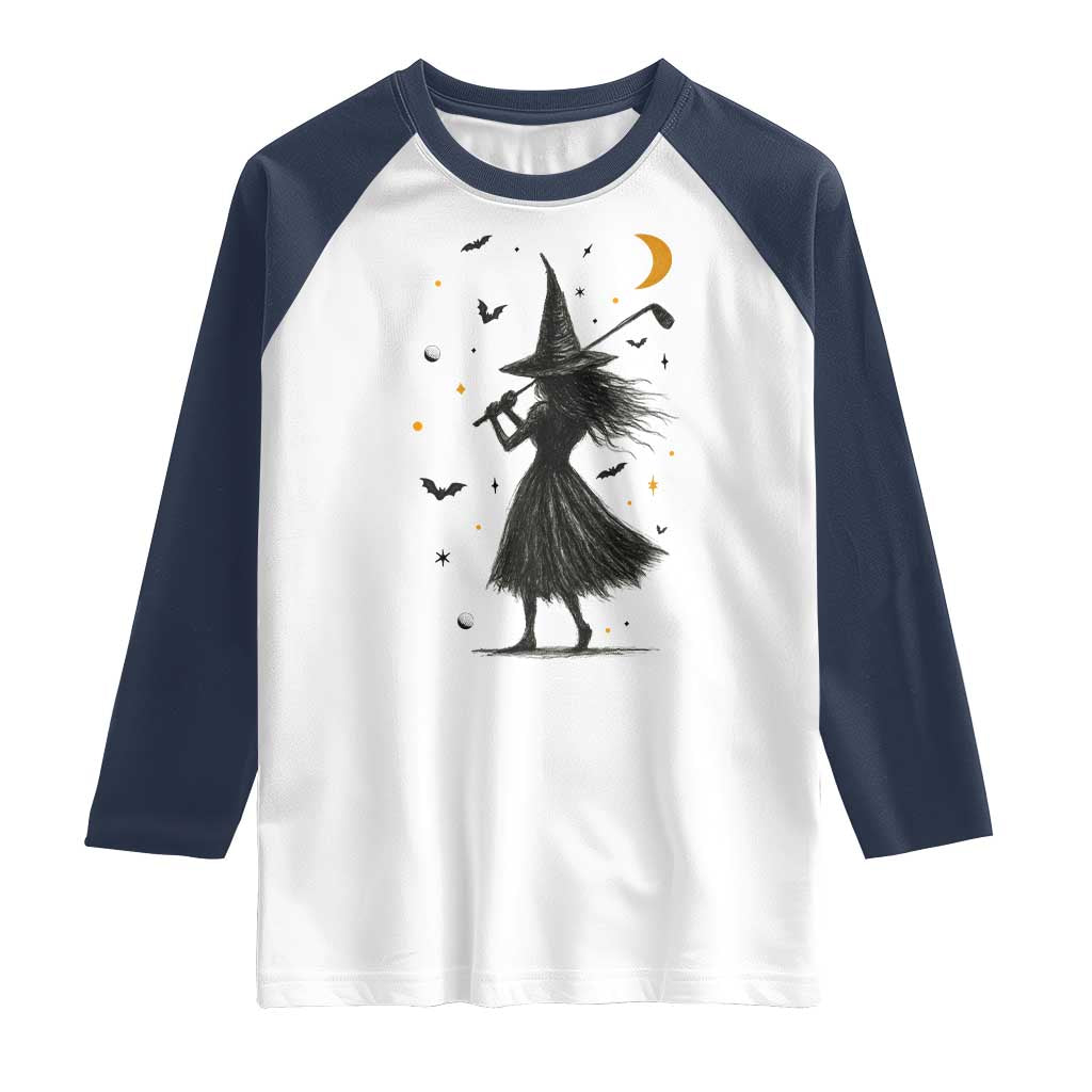 Halloween Sports Gift Raglan Shirt Creepy Witch With Golf Club - Wonder Print Shop
