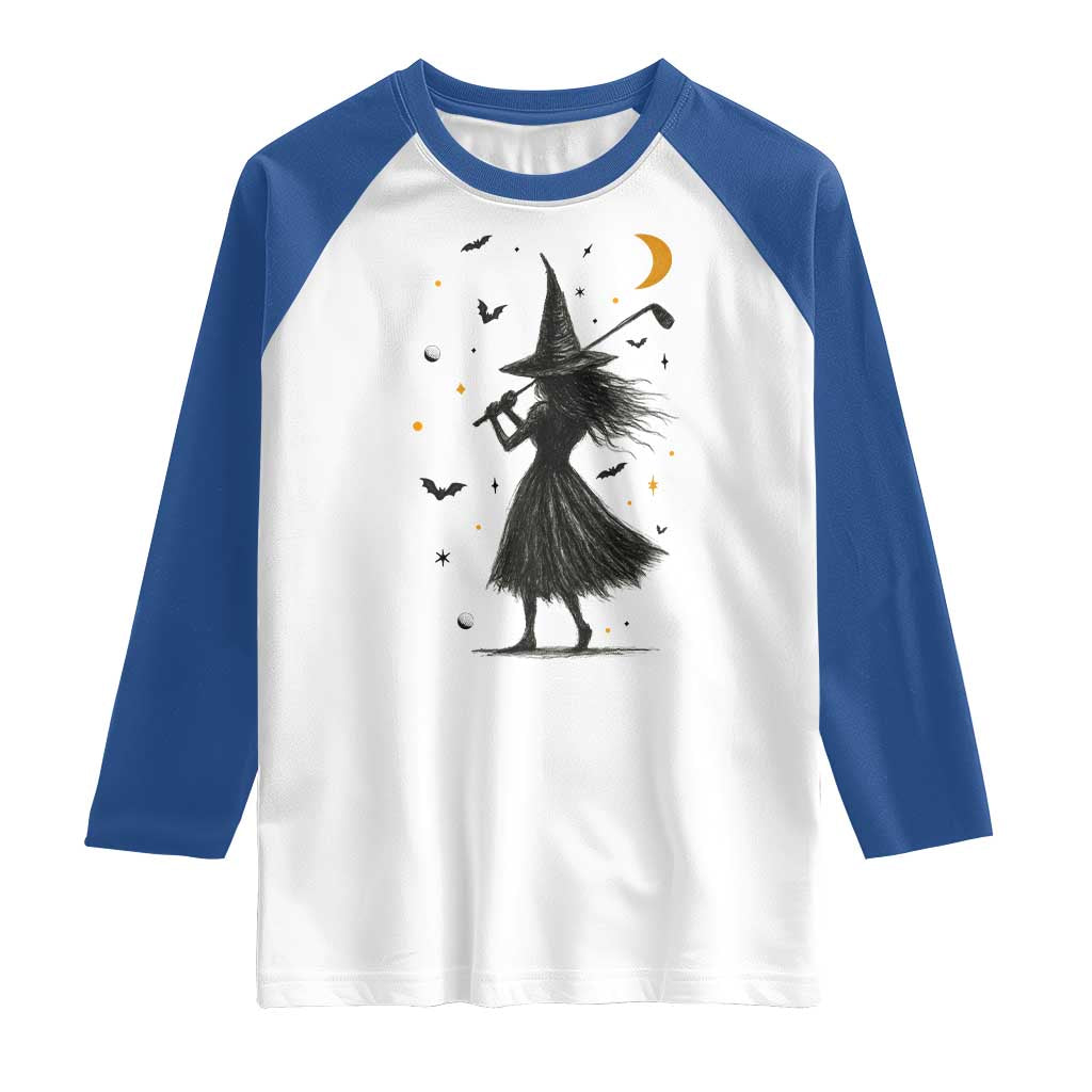 Halloween Sports Gift Raglan Shirt Creepy Witch With Golf Club - Wonder Print Shop