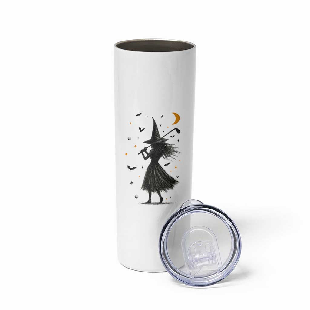 Halloween Sports Gift Skinny Tumbler Creepy Witch With Golf Club