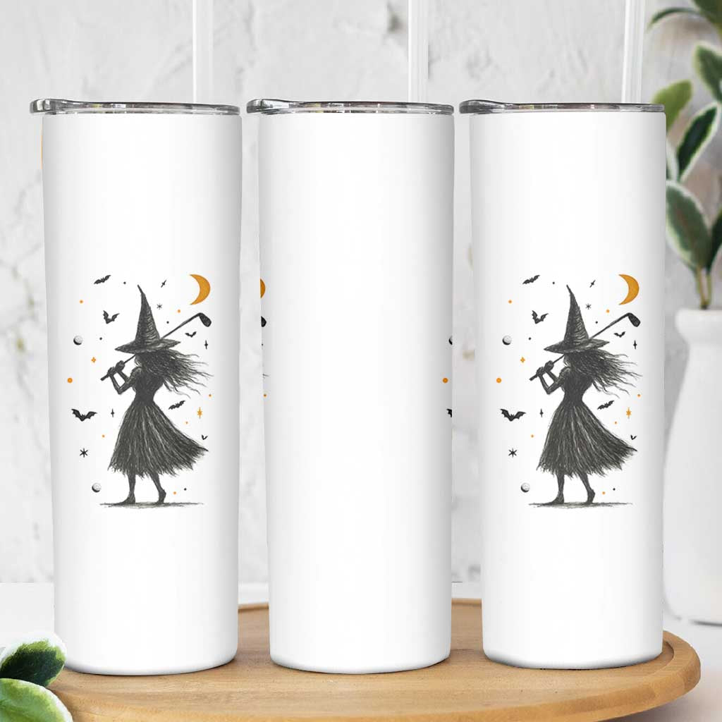 Halloween Sports Gift Skinny Tumbler Creepy Witch With Golf Club