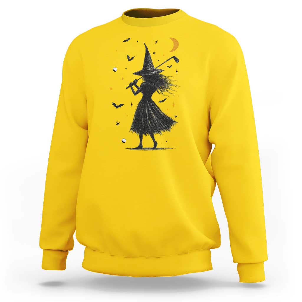 Halloween Sports Gift Sweatshirt Creepy Witch With Golf Club - Wonder Print Shop
