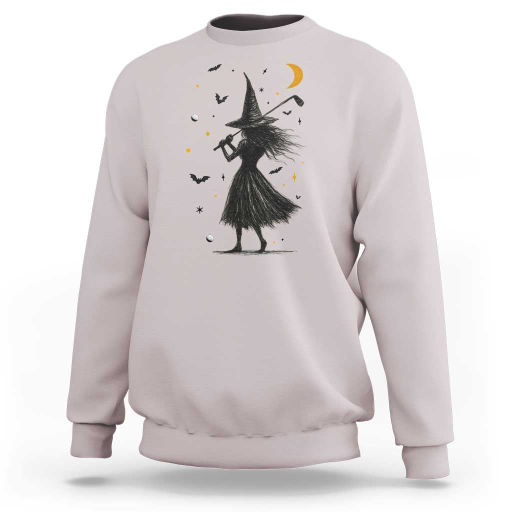 Halloween Sports Gift Sweatshirt Creepy Witch With Golf Club - Wonder Print Shop