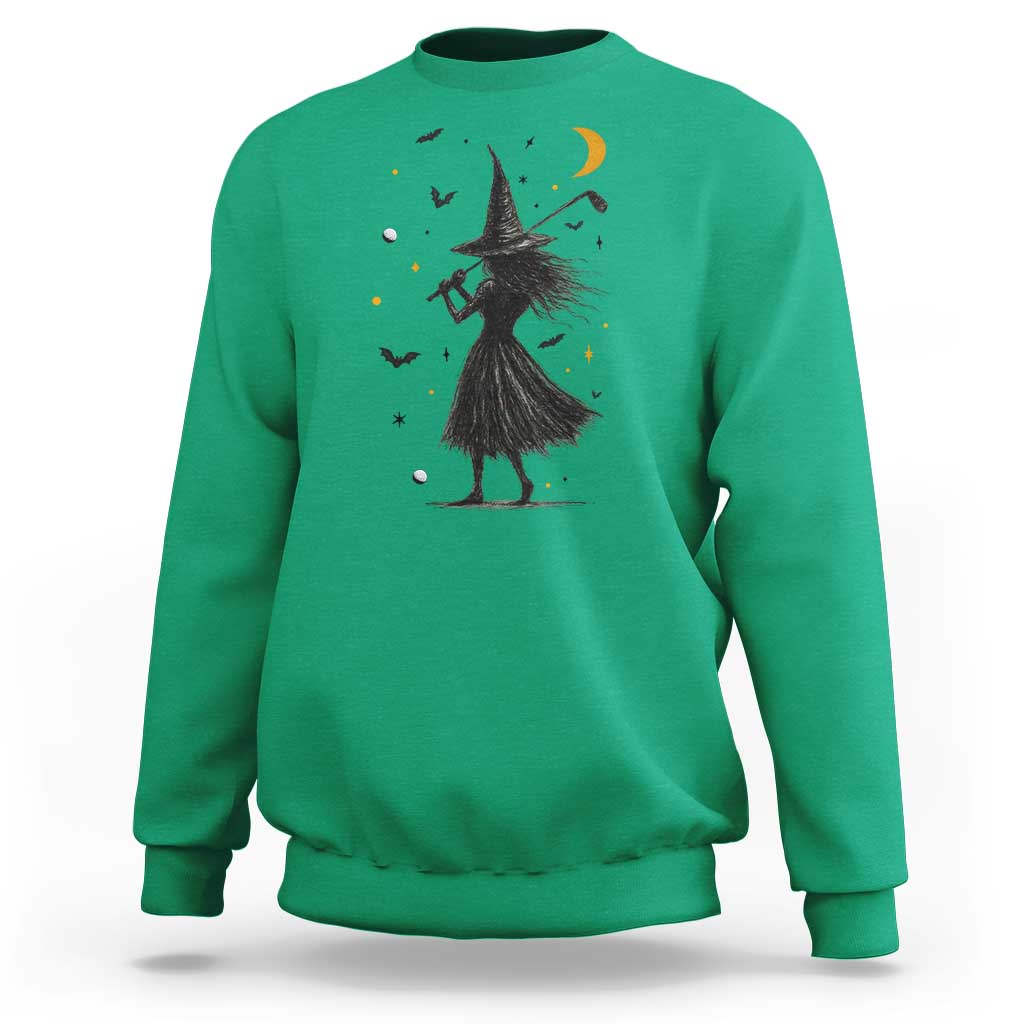 Halloween Sports Gift Sweatshirt Creepy Witch With Golf Club - Wonder Print Shop