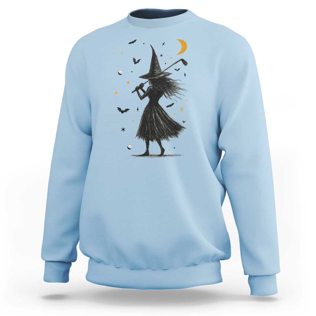 Halloween Sports Gift Sweatshirt Creepy Witch With Golf Club - Wonder Print Shop