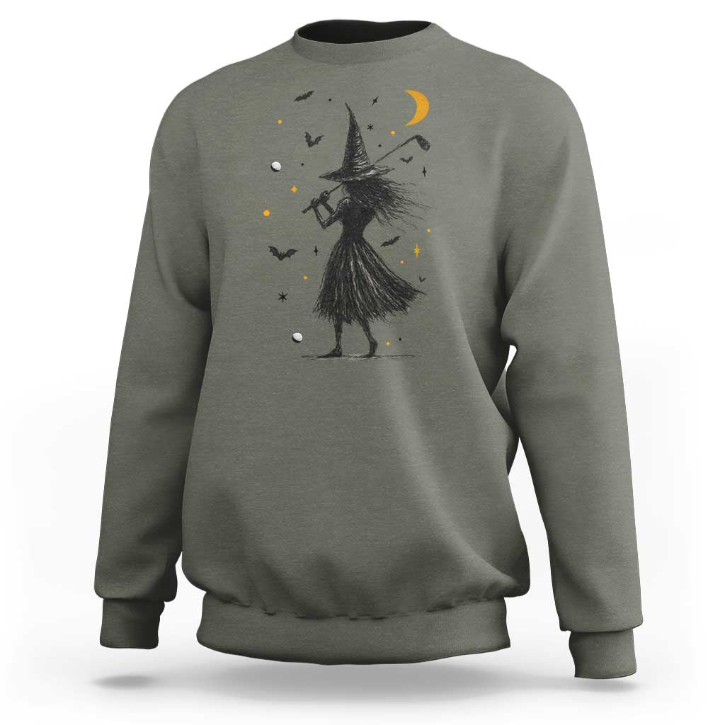 Halloween Sports Gift Sweatshirt Creepy Witch With Golf Club - Wonder Print Shop