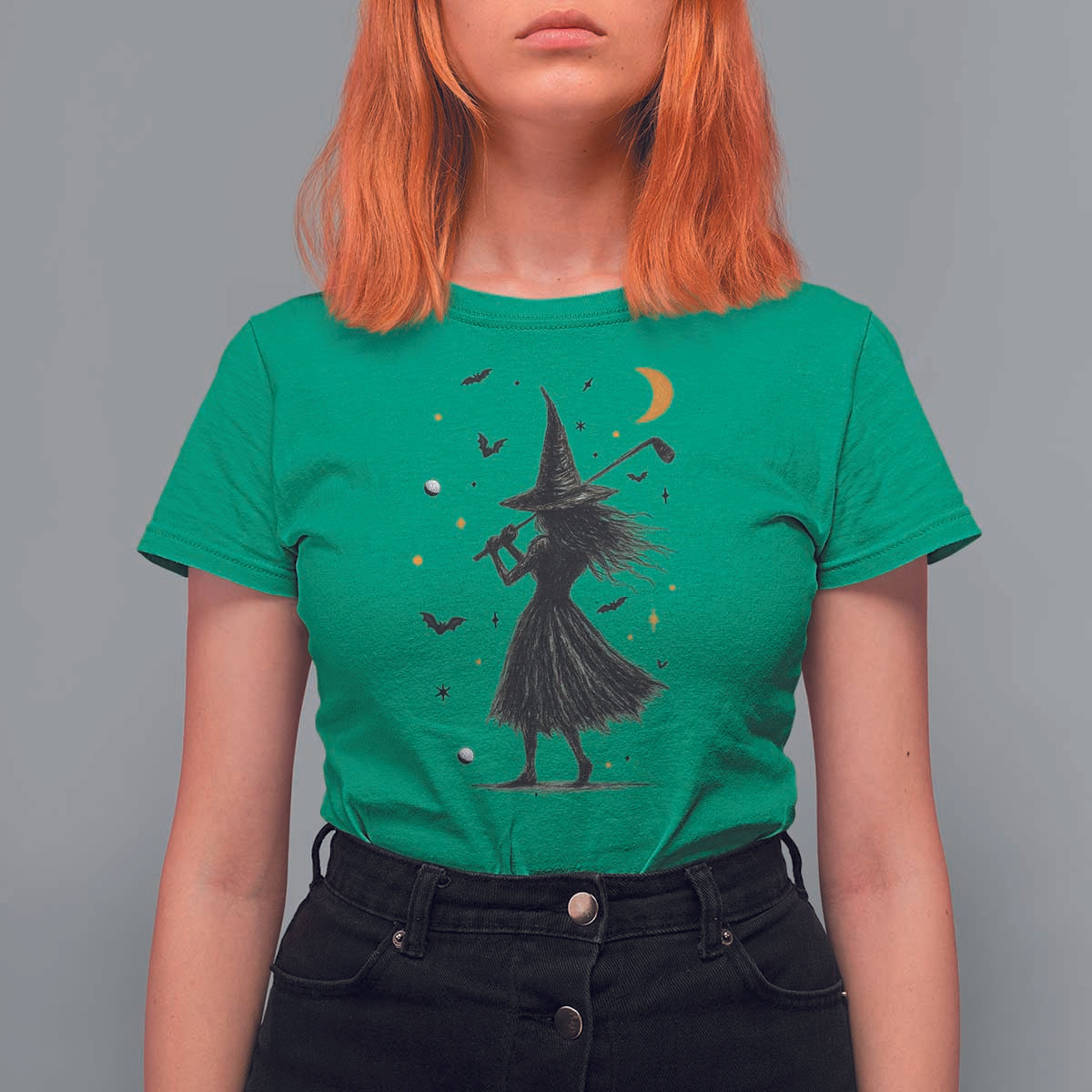 Halloween Sports Gift T Shirt For Women Creepy Witch With Golf Club - Wonder Print Shop