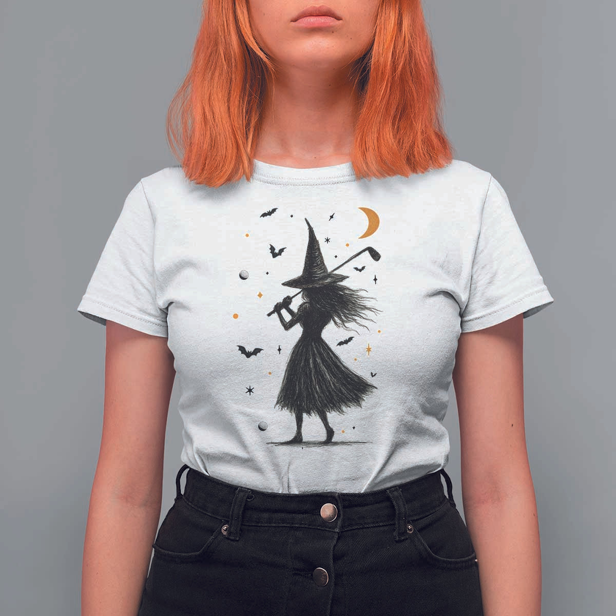 Halloween Sports Gift T Shirt For Women Creepy Witch With Golf Club - Wonder Print Shop