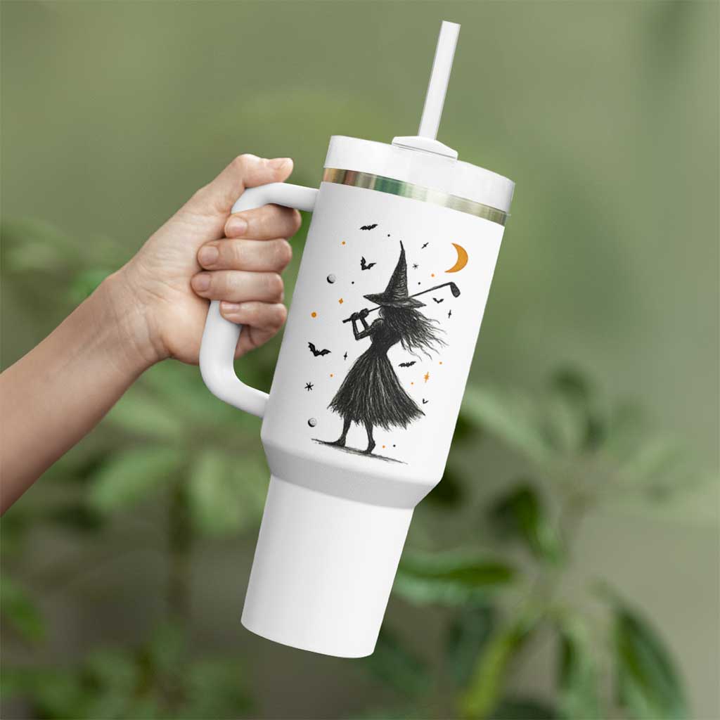 Halloween Sports Gift Tumbler With Handle Creepy Witch With Golf Club