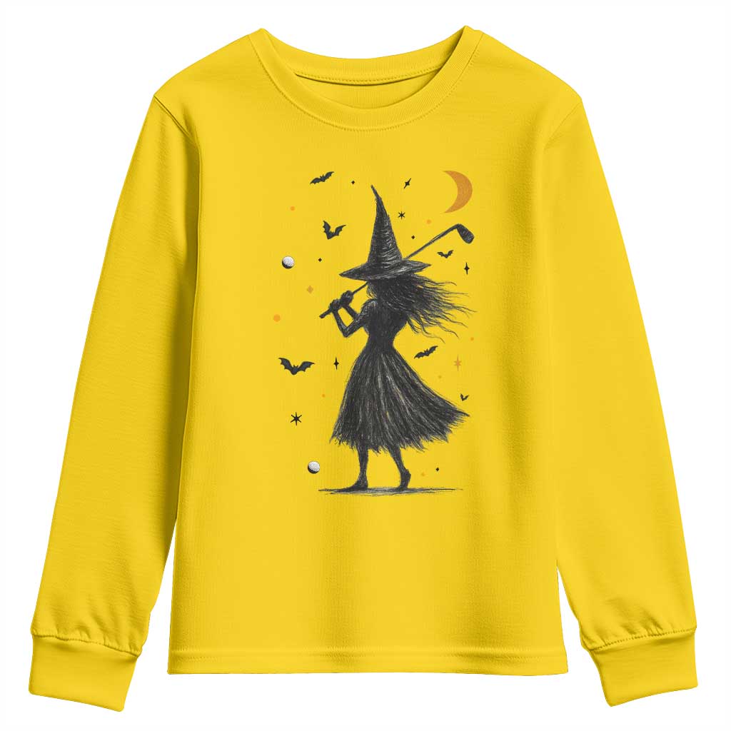 Halloween Sports Gift Youth Sweatshirt Creepy Witch With Golf Club - Wonder Print Shop