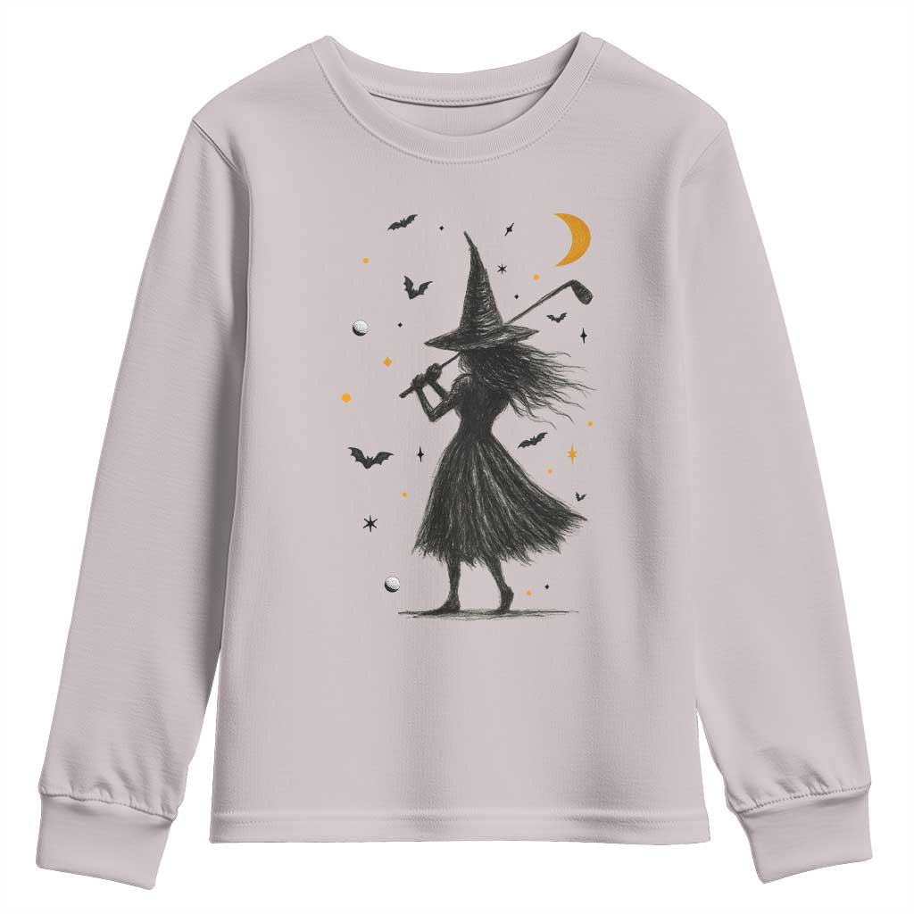Halloween Sports Gift Youth Sweatshirt Creepy Witch With Golf Club - Wonder Print Shop