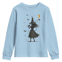Halloween Sports Gift Youth Sweatshirt Creepy Witch With Golf Club - Wonder Print Shop