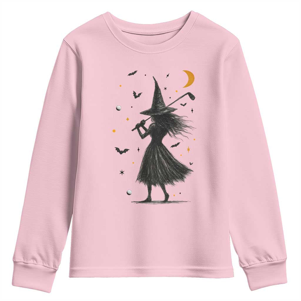 Halloween Sports Gift Youth Sweatshirt Creepy Witch With Golf Club - Wonder Print Shop