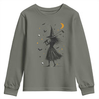Halloween Sports Gift Youth Sweatshirt Creepy Witch With Golf Club - Wonder Print Shop