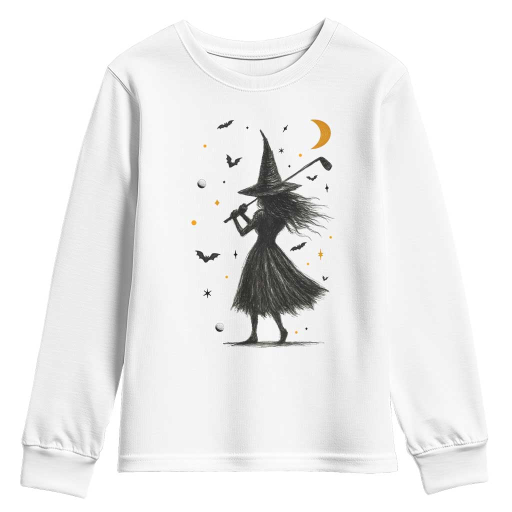 Halloween Sports Gift Youth Sweatshirt Creepy Witch With Golf Club - Wonder Print Shop