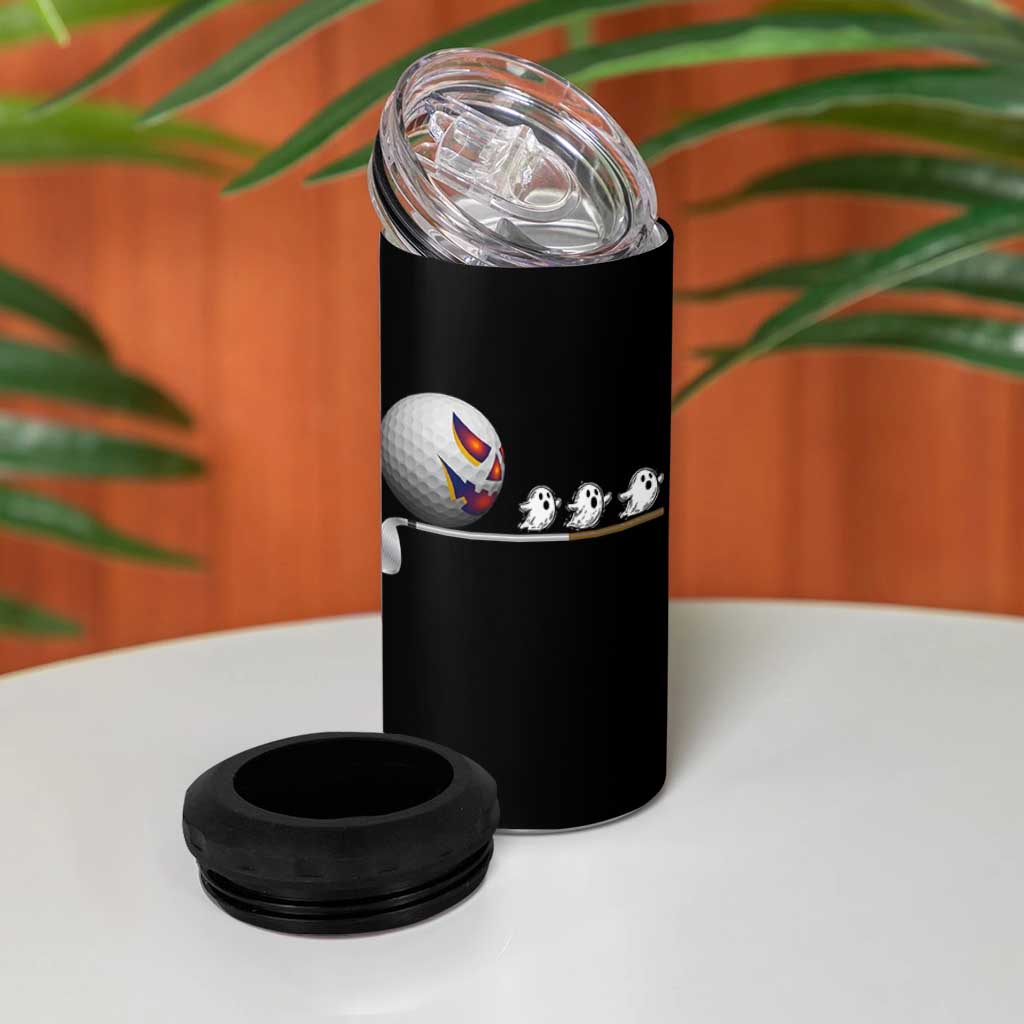Funny Halloween Golf Pumpkin Chasing Ghost Gift 4 in 1 Can Cooler Tumbler