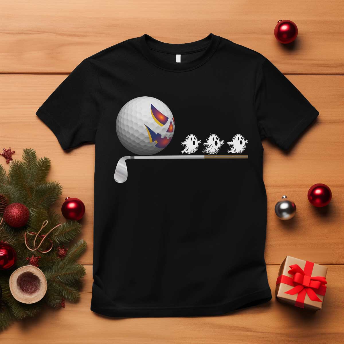 Funny Halloween Golf Pumpkin Chasing Ghost Gift T Shirt - Wonder Print Shop