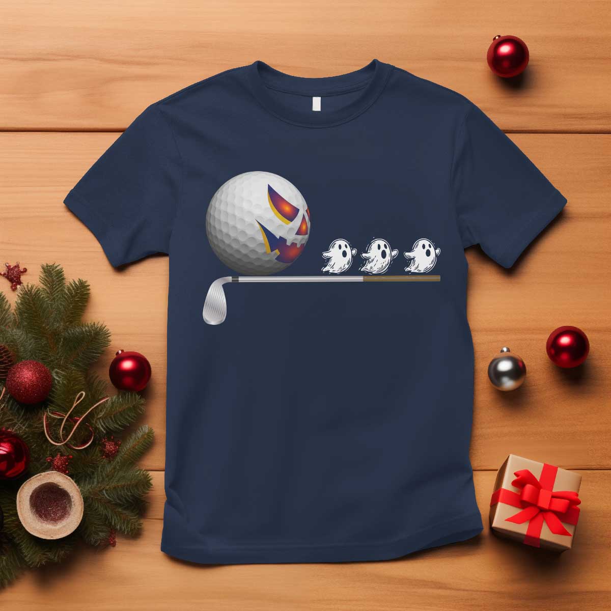 Funny Halloween Golf Pumpkin Chasing Ghost Gift T Shirt - Wonder Print Shop