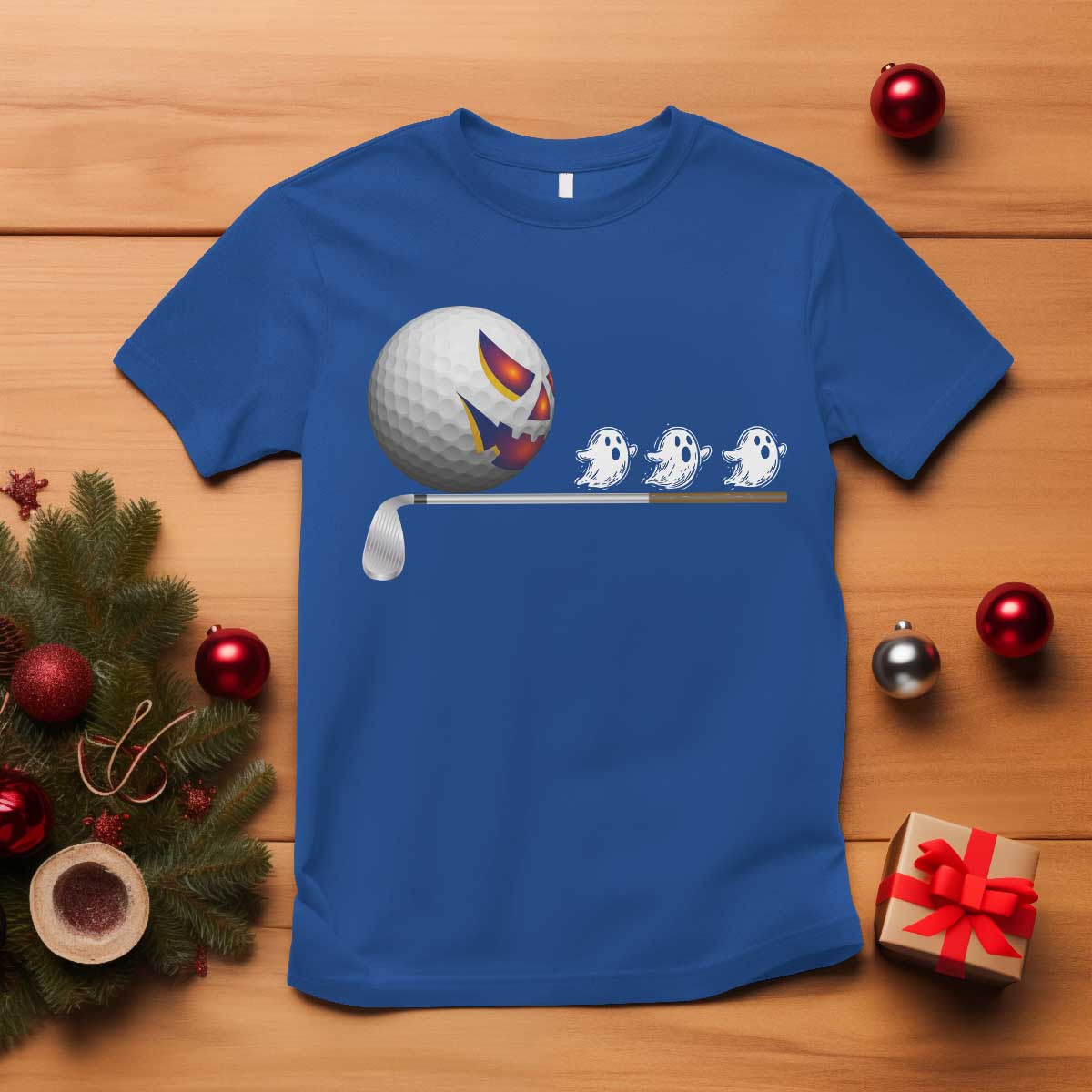 Funny Halloween Golf Pumpkin Chasing Ghost Gift T Shirt - Wonder Print Shop