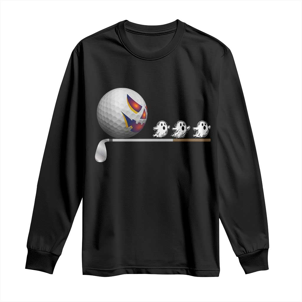 Funny Halloween Golf Pumpkin Chasing Ghost Gift Long Sleeve Shirt - Wonder Print Shop
