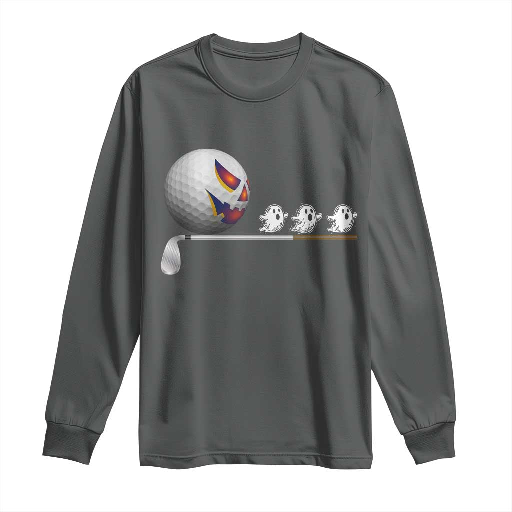 Funny Halloween Golf Pumpkin Chasing Ghost Gift Long Sleeve Shirt - Wonder Print Shop